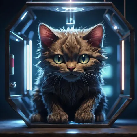 Schrdinger cat experiment, detailed, realistic, volumetric lighting, good anatomy, centered, symmetrical, sharp focus, digital painting, mystical art, smooth, trending on Artstation, 4K