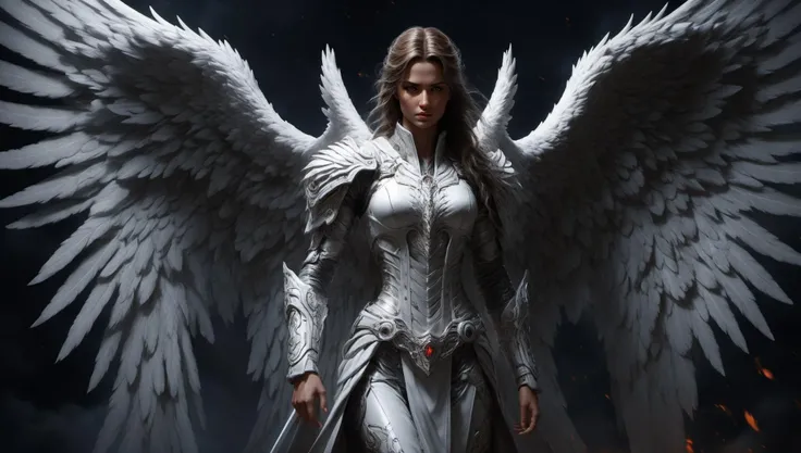 An Angel of the Apocalypse, serious facial expression, walking forward, determined, by Jama Jurabaev, epic, biblic, good anatomy, extremely detailed, highly detailed face, brush hard, trending on artstation, 8k