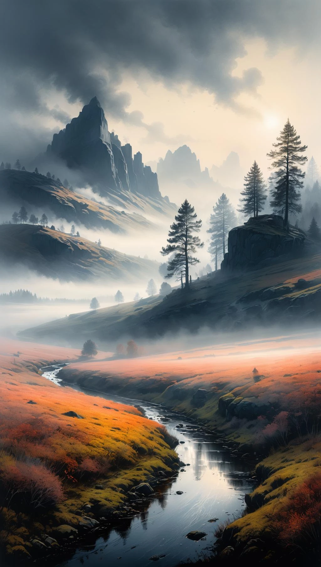 sketch, minimalistic, color ink and pencil, swedish landscape, photorealistic, foggy background, magic, volumetric lighting, hard light, incredible sense of depth, 8K, by jean-sebastien rossbach<lora:xl_more_art-full_v1:0.5>
