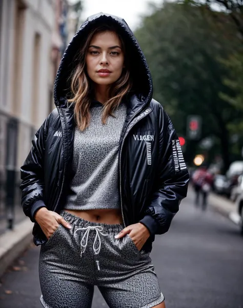 cinematic film still realistic, Dutch angle, intricate details, a 27 years old woman wearing Hoodie, luxury fashion and (Track pants: Athletic-inspired, often with stripes down the sides.), <lora:quiron_TeraPatrick_v1_Lora:1> TeraPatrickQuir woman, . shallow depth of field, vignette, highly detailed, high budget Hollywood movie, bokeh, cinemascope, moody, epic, gorgeous, film grain, grainy