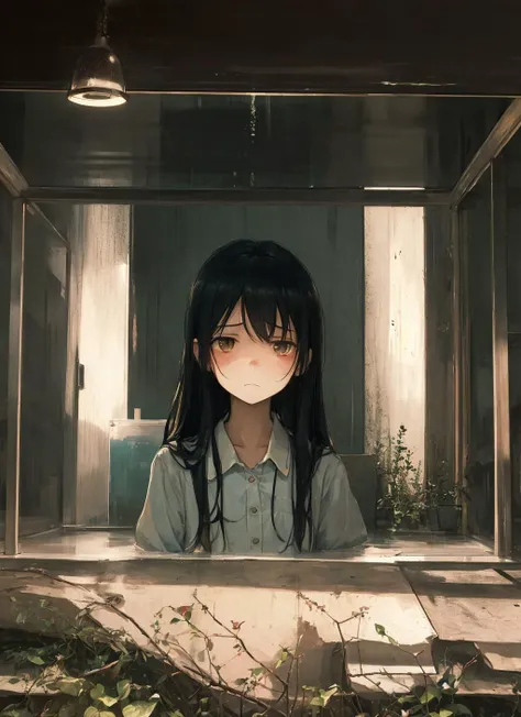 Desolate, downcast expression, dim lighting, dark environment, atmosphere of despair,1girl,
