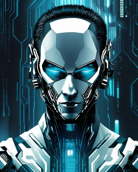 cyberpunk graphics, (( a man with a futuristic face and a futuristic mask ))<lora:cybergraphic_sdxl:1.0>