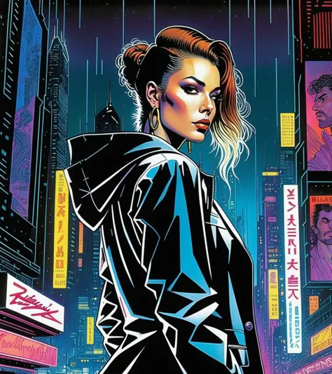 (Mariah Carey,a girl with a beautiful face), nighttime, cyberpunk city, dark, raining, neon lights, ((Wearing a blazer over a hoodie)), blazer, hoodie,(cyberpunk 2077 cityscape), (<lora:cybergraphic_sdxl:0.5>,cinematic photo, professional photo), cyberpunk 2077, cyberpunk, synthwave, 1980s, futurism, brutalism, neuromancer, cinematic photo, art by enki bilal, art by philippe druillet, art by moebius, inspired by french comics art,detailed hair, mullet haircut, brown hair