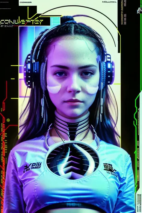 high definition,hyper-realistic,4k,ultra-detailed, realistic, perfect lighting,(1girl,girl dancing, (full body), full screen), real long hair, perfect female body,(extremely detailed face, extremely detailed eyes, extremely detailed hair, extremely detailed legs, extremely detailed feet), seductive smile, aggressive look, (cover magazine,poster, poster art, computer art, cyberpunk), <lora:last:1>, long hair, cables,