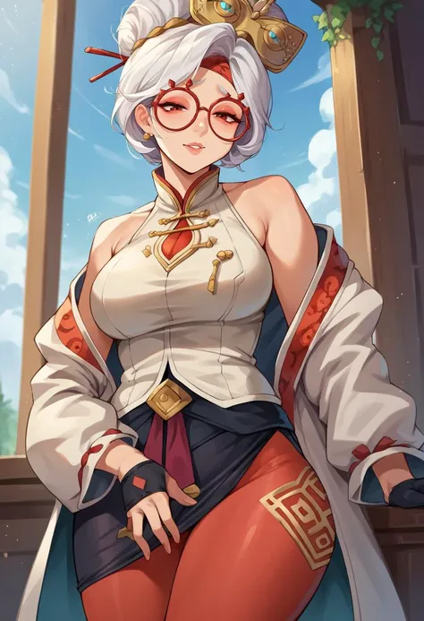 score_9, score_8_up, score_7_up, score_6_up, score_5_up, score_4_up, source_anime, BREAK mature female, guided crotch grab <lora:purah-pdxl-nvwls-v1:.95> purah, hair ornament, red headband, red glasses, sleeveless shirt, white coat, black skirt, red leggings, gloves, rating_explicit, enraged ,