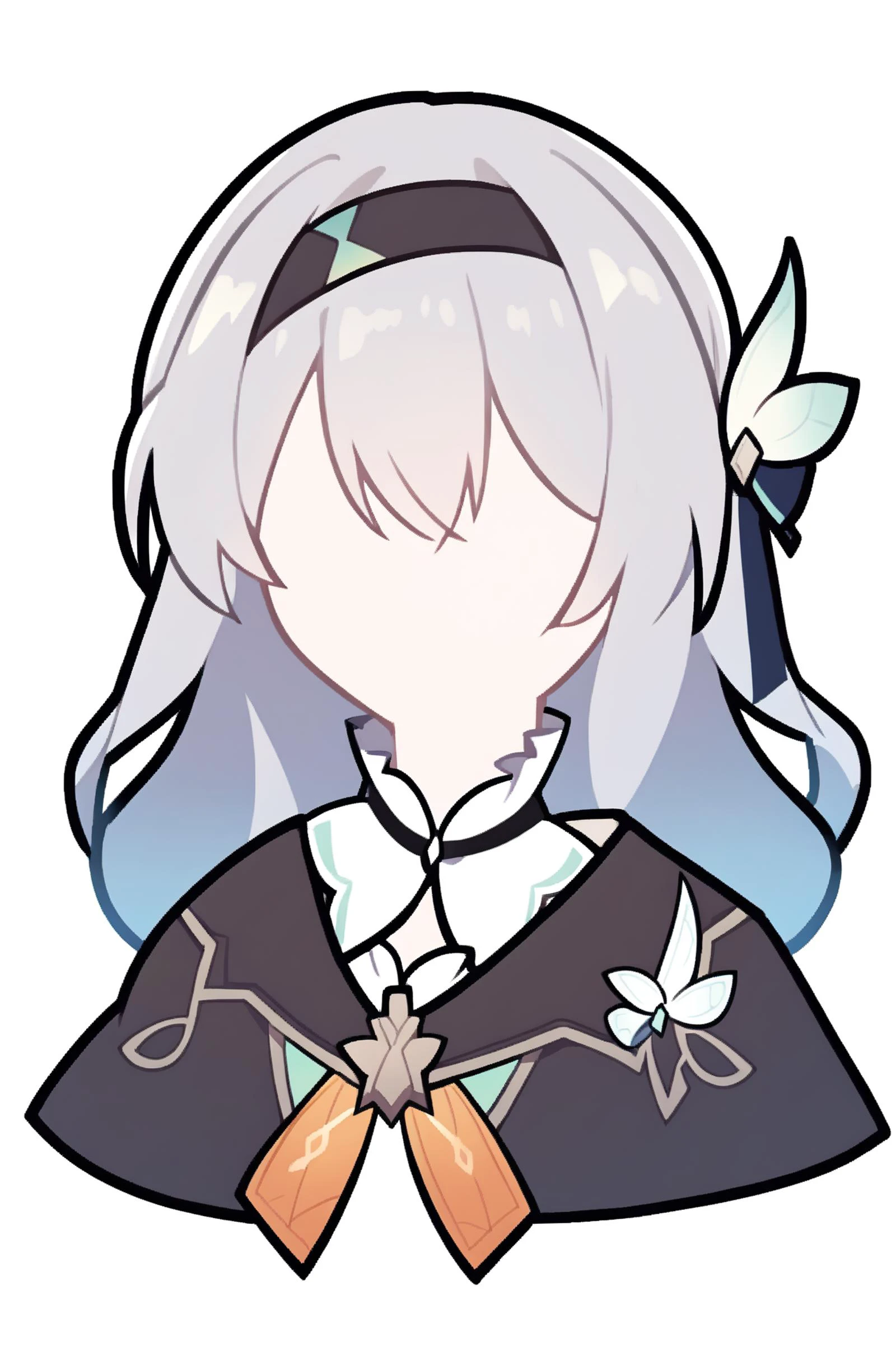 score_9, score_8_up, score_7_up, <lora:PonyMinimalStyle:1> Minimalstyle, 1girl, simple, faceless female, beautiful, extremely detailed, vector, headshot, fireflydef, jacket, dress, bow, hairband, hair ornament, grey hair, <lora:Firefly-v2.5.3-PDXL:1>, simple background, white background