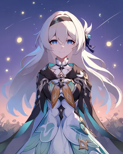 score_9, score_8_up, score_8
masterpiece,best quality,<lora:firefly_new:1>,firefly \(honkai: star rail\), 1girl, solo, sky, star_\(sky\), looking_at_viewer, smile, long_hair, starry_sky, blue_eyes, bangs, night, hairband, night_sky, closed_mouth, white_hair, long_sleeves, black_hairband, wing_hair_ornament, hair_ornament, dress, hair_between_eyes, <lora:Firefly-v2.5.3-PDXL:1>, full height