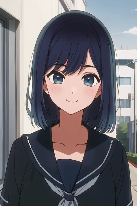 <lora:kurokawa_akane_v1-000004:0.8>, masterpiece, best quality, kurokawa_akane, closed_mouth, collarbone, school_uniform, looking_at_viewer, neckerchief, outdoors, sailor_collar, school_uniform, serafuku, smile, solo, upper_body