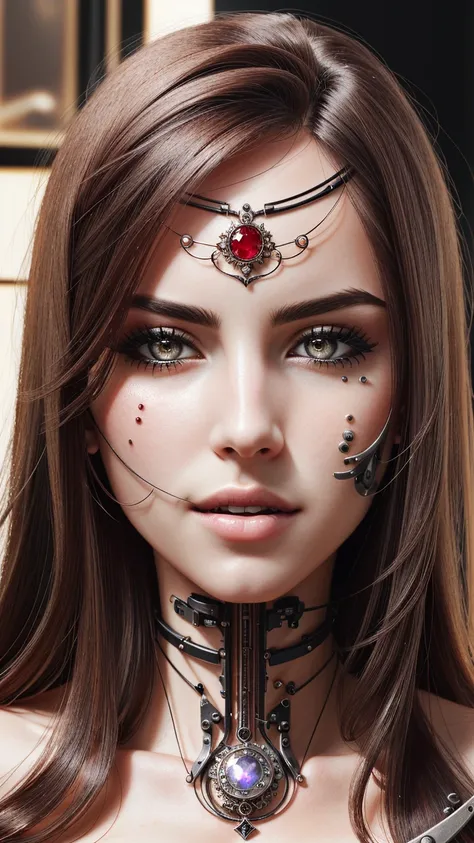 (hyper realistic:1.4), beautiful cyborg The scarlet witch , perfect studio lighting, professional photoshoot, eye contact, perfect face, masterpiece, high quality, intricate details, detailed background, sacred ornaments, by Dylan Kowalski, (1girl), muscular, skindentation, (prosthesis:1.2), (mechanical arms:1.3), synthetic skin, porcelain, pearl, holographic, titanium, diamond, ruby, sapphire, gemstones, clockwork, grunge, worn edges, armor, <lora:ScifiProsthesisStyle_epoch000006:0.5>,