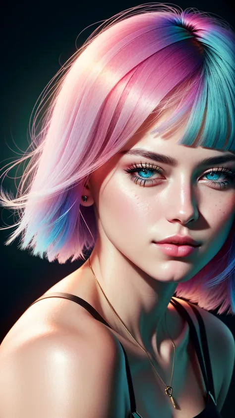 (detailed:1.15), (realistic:1.2) portrait the magik, Neon pink hair Wispy bangs, sitting on the moon, natural skin, ambient lighting, vivid neon colors, super detailed , realistic details, 8k, 3d, octane