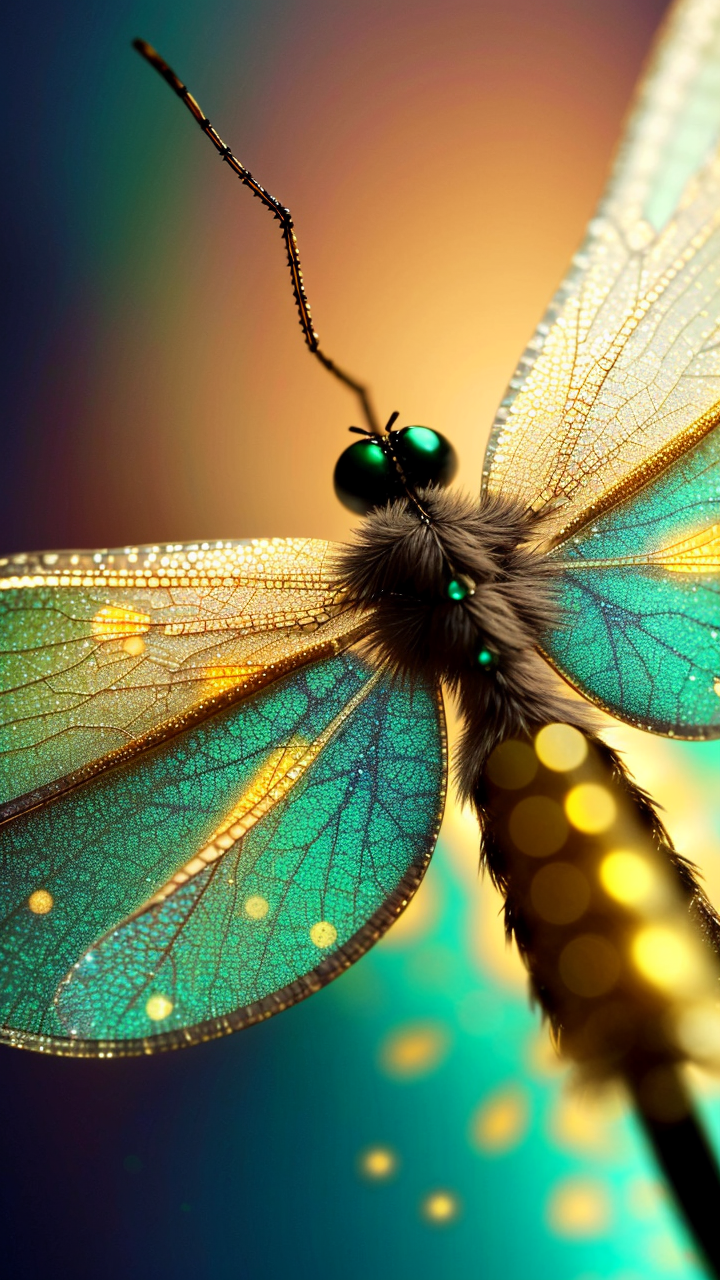 A close up of a dragonfly with a green wing - SeaArt AI