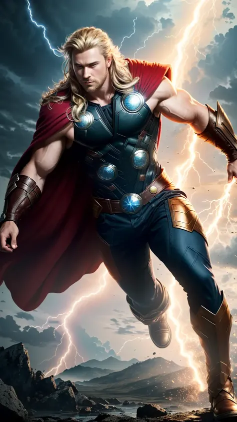 (best quality:1.33), (masterpiece:1.42), (realistic:1.24), (detailed:1.15),
Generate an image of Thor with flashy, eye-catching special effects, like energy blasts or lightning bolts, in the style of Ross Tran,
professional photoshoot, action shot, cowboy shot,