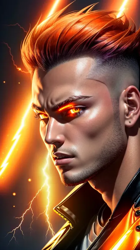 (detailed:1.1), (masterpiece, realistic, photorealistic, colorful, perfect lightning, (bright lighting:1.3), best quality, (badass shine male devil full glow orange colour), two X on the forhead,