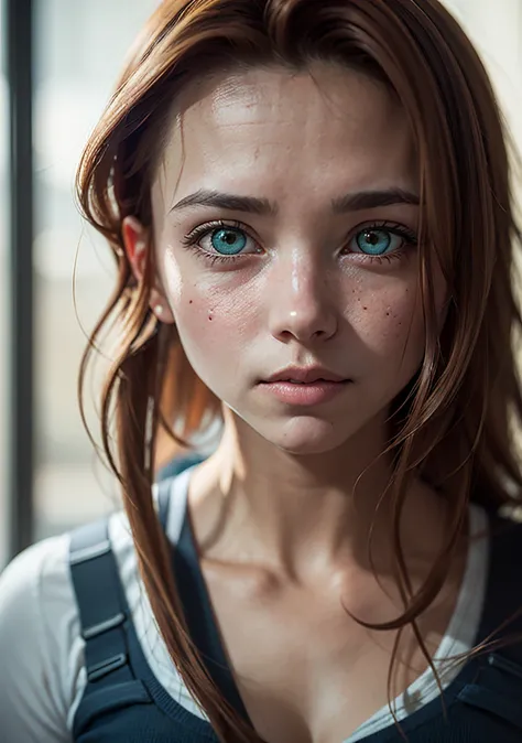 Dappled Light, photo portrait of the kim possible \(kim possible\), colorful, realistic round eyes, dreamy magical atmosphere, superheroine costume, (skin texture) (film grain), (warm hue, warm tone:1.2), close up, cinematic light, sidelighting, photo by Ando Fuchs
