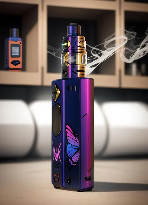 ((vape:1.4)), butterfly, blurry, blurry background, realistic, photo background, <lora:vape-09:0.8>