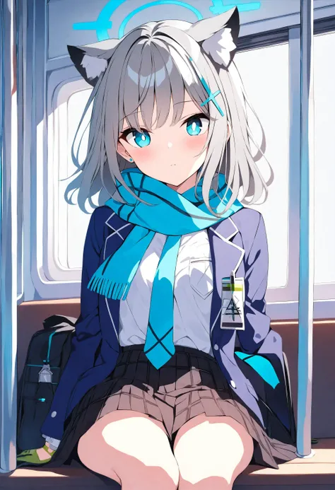 Score_9, score_8_up, score_7_up, masterpiece, best quality, source_explicit, source_anime, vibrant, studio anime,
closed_mouth, sitting,
1girl, cute , short height,
shiroko_\(blue_archive\), cross_hair_ornament, animal_ear_fluff, halo, mismatched_pupils, <lora:shiroko_(blue_archive)_image1930_2023-11-18_spv:1>,
blazer, green_gloves, white_shirt, plaid_skirt, school_uniform, open_jacket, school_bag, blue_jacket, long_sleeves, pleated_skirt, blue_necktie, blue_scarf,
train_interior, looking_at_viewer,