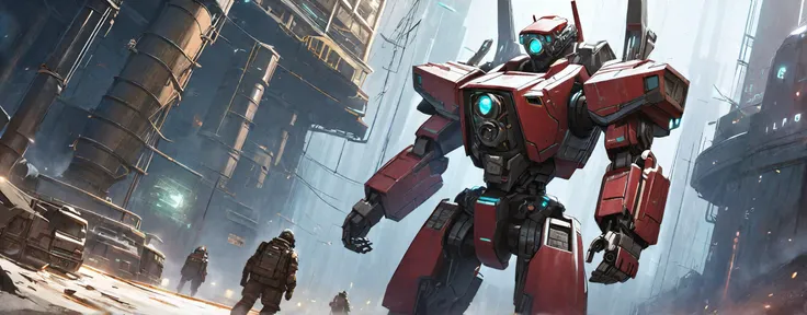 masterpiece,ultra realistic,32k,extremely detailed CG unity 8k wallpaper,best quality,wide shot,energy container,indoors,science fiction,dystopian,industrial setting,((dark atmosphere)),red lighting,futuristic machinery,containment units,tubes and pipes,hazy environment,lone figure in armor,cybernetic suit,mechanical details,eerie mood,advanced technology,glowing elements,shadowy foreground,detailed texture,widescreen aspect ratio,cinematic composition,dark,
robots are going on patrol,artstation from Alireza Ravay,dutch angle,