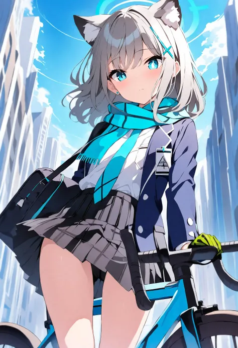 Score_9, score_8_up, score_7_up, masterpiece, best quality, source_explicit, source_anime, vibrant, studio anime,
closed_mouth,
1girl, cute , short height,
shiroko_\(blue_archive\), cross_hair_ornament, animal_ear_fluff, halo, mismatched_pupils, <lora:shiroko_(blue_archive)_image1930_2023-11-18_spv:1>,
blazer, green_gloves, white_shirt, plaid_skirt, school_uniform, open_jacket, school_bag, blue_jacket, long_sleeves, pleated_skirt, shoulder_bag, blue_necktie, blue_scarf,
bicycle, ground_vehicle,
cowboy_shot, day, sky, standing, looking_at_viewer, outdoors,
