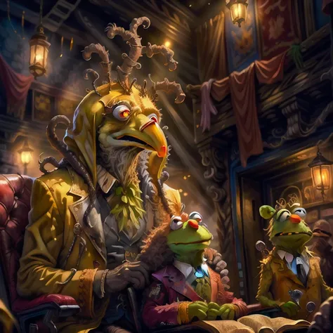 <lora:Muppets:1> MuppetManiaAI hastur, king in yellow attends the theater, high quality, sharp details  <lora:Hastur:0.65>