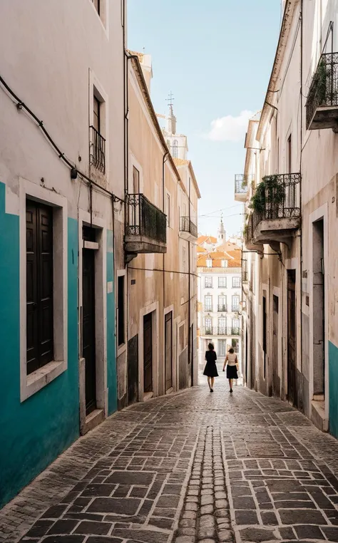 [[[dynamic pose]]], solo-focus, (style of Fan Ho), [vibrant Lisbon lightplay:urban texture:0.8] composition, capturing a mesmerizing moment of a woman moving through a narrow alley in Lisbon, Portugal, her form bathed in the interplay of light and shadow. Her attire, a simple yet elegant dress, mirrors the myriad of pastel hues that adorn the city's buildings, its fabric catching the sunlight that filters through the alley, creating a dynamic silhouette against the cobblestones. Her presence is accentuated by the subtle, intricate patterns of the azulejo tiles that line the walls around her, their historic designs a testament to Portuguese artistry. The scene is set within the labyrinthine hilly streets of Lisbon, where every turn reveals a new vista of architectural beauty and light. The composition focuses on the stark contrasts and soft transitions between light and shadow, crafting a narrative of exploration and discovery. The woman's path through the alley, bordered by the unique textures and colors of Lisbon's urban landscape, becomes a journey through a city alive with history and vibrant energy. This photograph captures a fleeting moment of connection between the subject and her surroundings, where the interplay of light and shadow tells a story of the day's beginning or end. It's a celebration of Lisbon's architectural charm, from the variegated pastel-colored buildings to the decorative azulejo tiles that offer a glimpse into the past. The image is a poetic reflection on the beauty of the mundane, transforming an ordinary walk through the city into an extraordinary exploration of light, texture, and color.