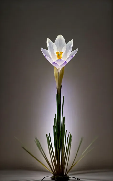 ((detailed)), ((masterpiece)), ((best quality)), (Exquisite), (Enchanting), (Elegant), Crocus, Early Spring Flower, Flower, Conceptual, Non-figurative, Controlled illumination, Photography lighting, Controlled light, Distant subjects, Extreme reach