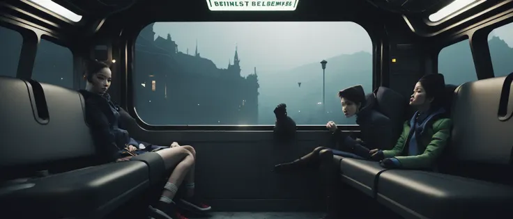 <lora:21InfiniteJourneys:1>the scene of an endless journey: a couple of people sitting next to each other on a train