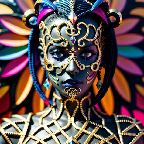 center of image, symetrical, face in the middle, frontal face photoshoot, sexy eyes, sexy lips, carneval, rio, colorfull, epoxy_skull head, closeup heashot, ((Masterpiece, best quality,edgQuality)), Haute_Couture, edgCarnival, shiny dress, alien skin, alien-skinned female, wearing edgCarnival Haute_Couture, designer dress <lora:edgLycorisCarnival:1> <lora:epoxy_skull:1>