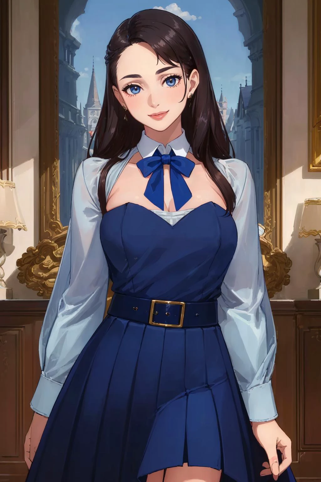 ((Masterpiece, best quality,edgQuality,photorealistic, hyper realistic)),smile--,
Haute_Couture, designer edgHC_dress with set of edgPreppy clothes,
a woman wearing a blue top, skirt, sunglasses
<lora:edgLycorisPreppy:1>