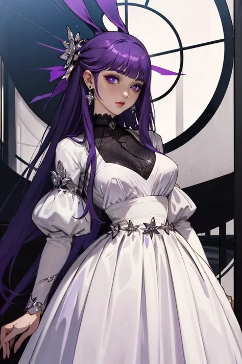 <lora:edgLycorisMugler-light:0.8> Haute_Couture, edgTM, edgTM_style fashion, eccentric clothing, Haute_Couture dress, wearing Haute_Couture dress, makeup, eyeshadow, <lora:Fern:0.8> FernFrieren, very long hair, purple eyes, (purple pupils),, ultra detailed, masterpiece, best quality, aesthetic, detailed,