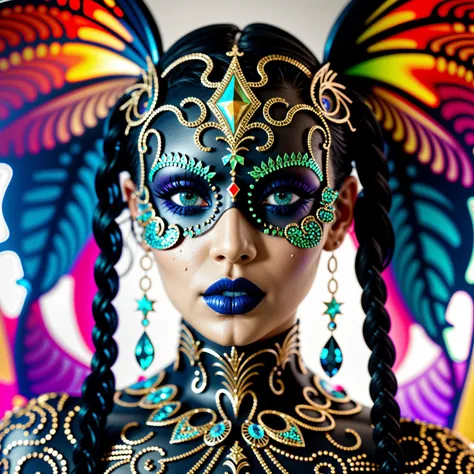 center of image, symetrical, face in the middle, frontal face photoshoot, sexy eyes, sexy lips, carneval, rio, colorfull, epoxy_skull head, closeup heashot, ((Masterpiece, best quality,edgQuality)), Haute_Couture, edgCarnival, shiny dress, alien skin, alien-skinned female, wearing edgCarnival Haute_Couture, designer dress  <lora:edgLycorisCarnival:1> <lora:epoxy_skull:1>
