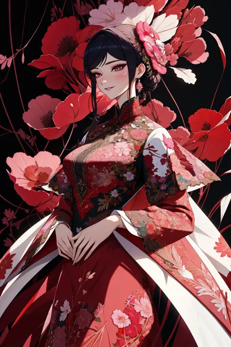 Masterpiece, absurdres, fine detail, HDR,
beautiful woman,smiling,
([Haute_Couture, designer dress|LnF]::0.5), floral embroidery,
woman wearing a [Haute_Couture dress|LnF],LnF_embroidery, front view, fashion show background , cowboy shot
 <lora:LnFCouture:1>