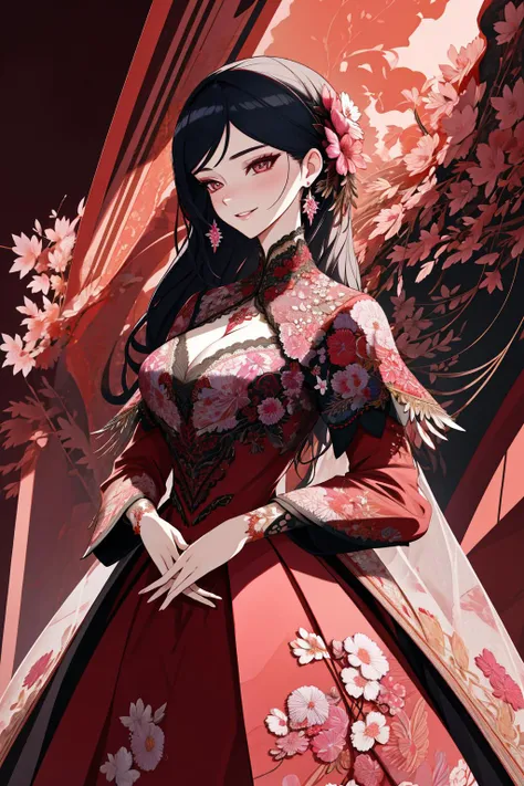 Masterpiece, absurdres, fine detail, HDR,
beautiful woman,smiling,
([Haute_Couture, designer dress|LnF]::0.5), floral embroidery,
woman wearing a [Haute_Couture dress|LnF],LnF_embroidery, front view, fashion show background , cowboy shot
 <lora:LnFCouture:1>