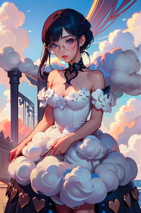 <lora:edgLycorisCloud:1> Haute_Couture, edgCloud, (wearing a Haute_Couture edgHC_dress made of clouds:1.5), <lora:LIP:0.8> (LilyPichuTI:0.9), glasses,, ultra detailed, masterpiece, best quality, aesthetic, detailed,