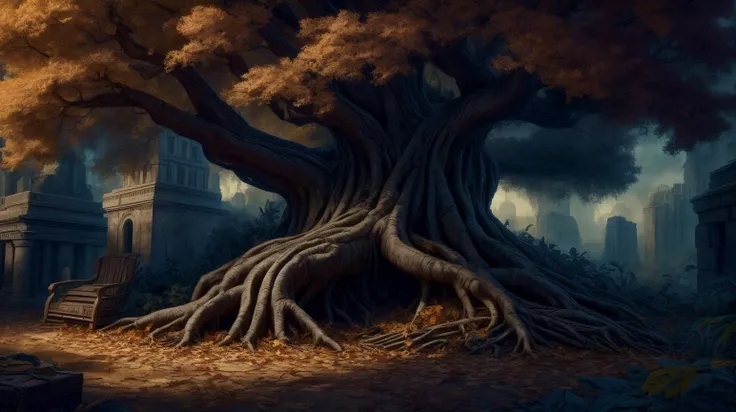 <lora:ExpeditionStyle:1>ExpeditionStyle a tree shedding its leaves in autumn, each leaf a different cityscape adventurous <lora:LowRa:0.6>  <lora:add_detail:0.75>, (Masterpiece:1.3) (best quality:1.2) (high quality:1.1)