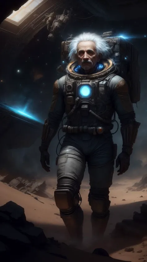 <lora:ExpeditionStyle:1>ExpeditionStyle albert einstein man in a space suit with a light in his hand, concept art by Raymond Swanland, cgsociety, afrofuturism, future tech, cryengine, concept art <lora:LowRa:0.6> <lora:add_detail:0.75>, (Masterpiece:1.3) (best quality:1.2) (high quality:1.1)