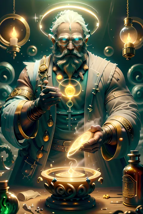 ((An old bearded alchemist experimenting with holy magic and potions in his laboratory)), (((Swirling Holy Magic))), (((Holy Energy)), ((Holy Light)), <lora:BlessedTech-20:0.8> blessedtech, blessed, aura <lora:NatureMagic-20:0.5> naturemagic, magical energy, fantasy <lora:ExpeditionStyle:0.4> ExpeditionStyle