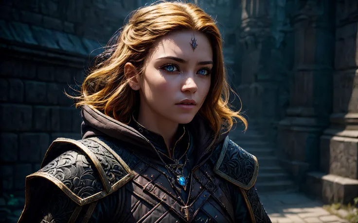masterpiece, epic, majestic, best quality, very high resolution, 8k, hdr, digital photography, dynamic pose, arresting mature female Westerosi nightblade, dark brown eyes, (yellow hair, lob hair:1.1), looking at camera with a bashful expression, (Style-GravityMagic:0.7), solo, establishing shot, looking up, detailed background, detailed face, (<lora:ExpeditionStyle:0.6>, ExpeditionStyle theme:1.1), glowing eyes, serious expression, witcher, monster slayer, wearing sleeveless witcher clothes, elaborate, visible scars, hood, billowing cloak belts, trinkets, witcher gear, manticore witcher medallion, aggressive stance, glowing tattoos, supernatural abilities, glyphs in background, sunset, tense anticipation, wind blowing, bokeh, dark atmosphere, ,, (iridescent:0.7), (transparent:0.8), (translucid:0.8), (reflection:0.6), (refraction:0.3), (diffraction:0.3), (caustics:0.3), volumetric lights, volumetric shadows, (subsurface scatering:0.4), physically based rendering, (intricate details:1.3), hyperdetailed, ultrarealistic, (sharp focus:1.2) <lora:hyperdenoiser_v090:1.8> <lora:add_detail:1.5>