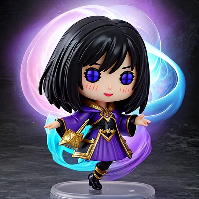 (funko pop figurine:1.3), funko style, made of plastic, action figure of 1 girl, adult (elven:0.7) woman, dark brown eyes, black medium hair, Style-GravityMagic, solo, (full body:0.6), (glowing eyes:1.1), detailed background, detailed face, (<lora:ExpeditionStyle:0.6>, ExpeditionStyle theme:1.1), spirit-wizard, smile, purple hooded mage clothes, flowing clothes, (ethereal indigo color scheme:1.1), hovering, levitating, (full body:1.2), translucent spectral essence, mystical reflections, , mystical conduit, , mysterious sigils, ethereal spirit realm in background, ethereal glow, whispers of the wind, eerie ethereal atmosphere,