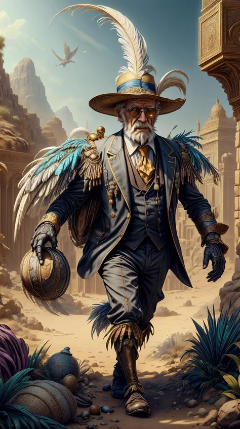 <lora:ExpeditionStyle:0.7>ExpeditionStyle elderly gentleman in a lavishly feathered bowler hat, colorful, desert environment, treasure seeking, Mech4nim4lAI elderly gentleman in a lavishly feathered bowler hat <lora:Mech4nim4lAI:0.6> elderly gentleman in a lavishly feathered bowler hat, <lora:add_detail:0.5>, (Masterpiece:1.3) (best quality:1.2) (high quality:1.1)