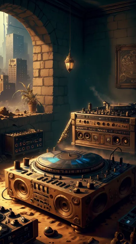 <lora:ExpeditionStyle:0.7>ExpeditionStyle a DJ mixing a cityscape on his turntables, colorful, desert environment, treasure seeking, TrypophobiaAI a DJ mixing a cityscape on his turntables <lora:TrypophobiaAI-000008:0.6> a DJ mixing a cityscape on his turntables, <lora:add_detail:0.5>, (Masterpiece:1.3) (best quality:1.2) (high quality:1.1)