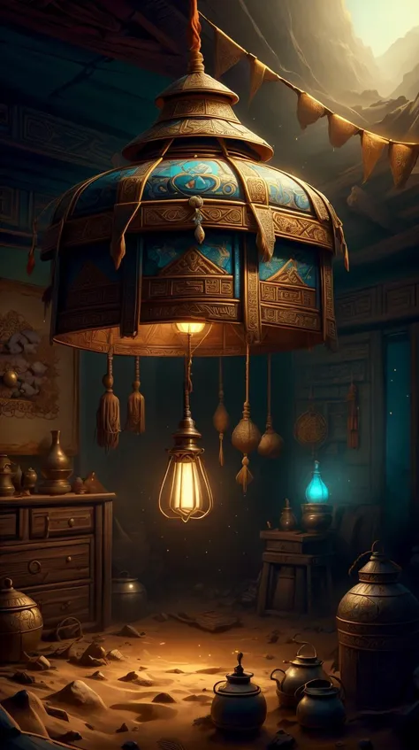 <lora:ExpeditionStyle:0.7>ExpeditionStyle Lampshade, colorful, desert environment, treasure seeking, MongolPunkAI Lampshade <lora:MongolPunkAI:0.6> Lampshade, <lora:add_detail:0.5>, (Masterpiece:1.3) (best quality:1.2) (high quality:1.1)
