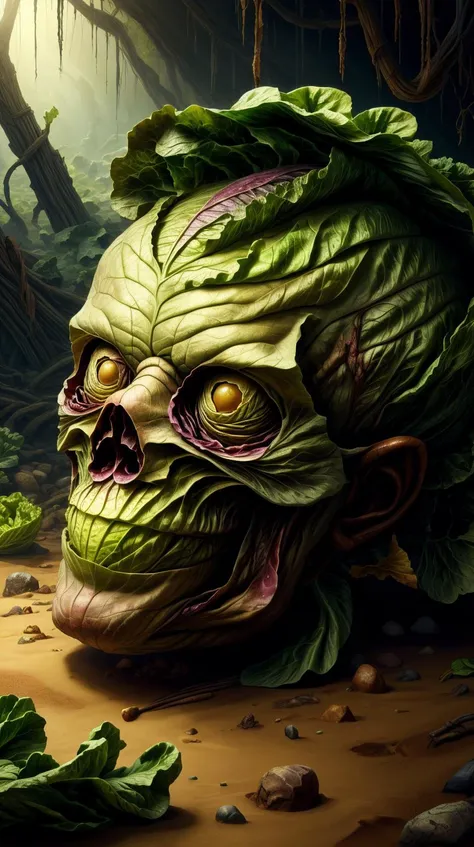 Zombie Hordes、A carnivorous mutant plant that attacks zombies、植物とゾンビのApocalypticな戦い、突然変異した植物とゾンビがいるSurrealな風景、A plant with long tentacles that captures and eats zombies、A strange hybrid plant/creature hybrid that fights zombies (Highest quality、4K、8K、High resolution、masterpiece:1.2)、Super detailed、(Realistic、フォトRealistic、フォトRealistic:1.37)、Horror、Apocalyptic、Surreal、Dark fantasy