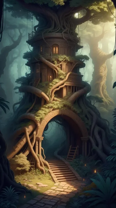 <lora:ExpeditionStyle:1>ExpeditionStyle a winding pathway through a dense forest of towering trees, mysterious, ancient mystical artifact, (Masterpiece:1.3) (best quality:1.2) (high quality:1.1)