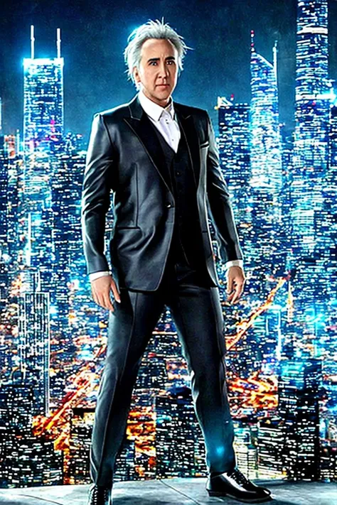 NcCG wearing a futuristic suit,white hair, <lora:NcCG75:0.75>,high quality photograph, futuristic megapolis background