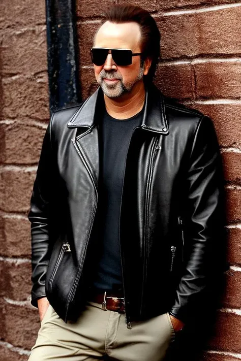 NcCG wearing sunglasses and a leather jacket, <lora:NcCG_3083:0.75>,high quality photograph, alley background,