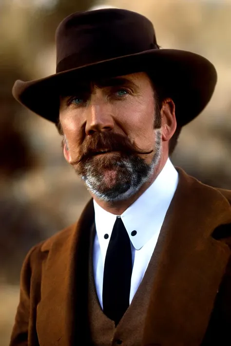 NcCG wearing cobwboy outfits, classy moustache, <lora:NcCG_3083:1>,western film still