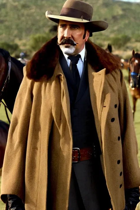 NcCG wearing cobwboy outfits, classy moustache, <lora:NcCG_3083:1>,western film still