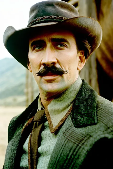NcCG wearing cobwboy outfits, classy moustache, <lora:NCCG3_3045:1>,western film still