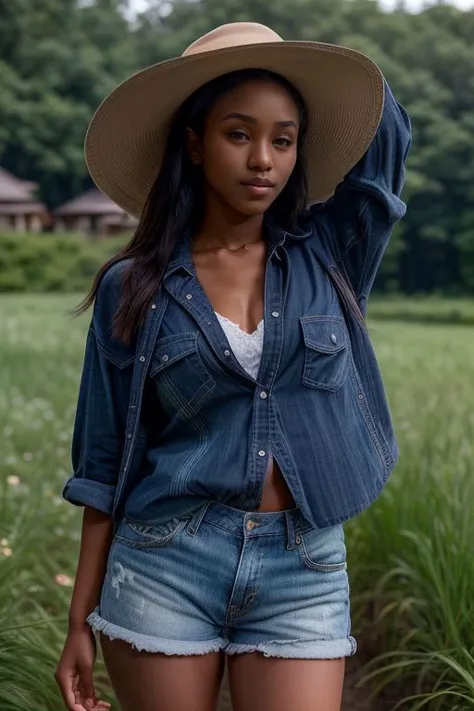 Merger_kikell_putrienne,
walking through a tallgrass meadow wearing Jean shorts and plaid shirt, meadow, wild, overgrown, walking,,
bokeh, f1.4, 40mm, photorealistic, raw, 8k, textured skin, skin pores, intricate details  <lora:epi_noiseoffset2:1>, epiCRealism <lora:detail_slider_v4:1.0>  <lora:ClothingAdjuster3:-0.8>