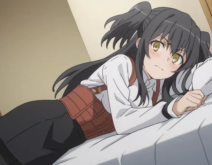 score_9, score_8_up, score_7_up, source_anime,
rakkoyumiya, <lora:rakko-yumiya-s3-ponyxl-lora-nochekaiser:1>,
rakko yumiya, long hair, black hair, two side up, yellow eyes, sidelocks,
skirt, shirt, long sleeves, white shirt, pantyhose, black skirt, black pantyhose, underbust,
indoors, bed, bed room, on side, blush, drunk,
looking at viewer, cowboy shot, dutch angle, solo,